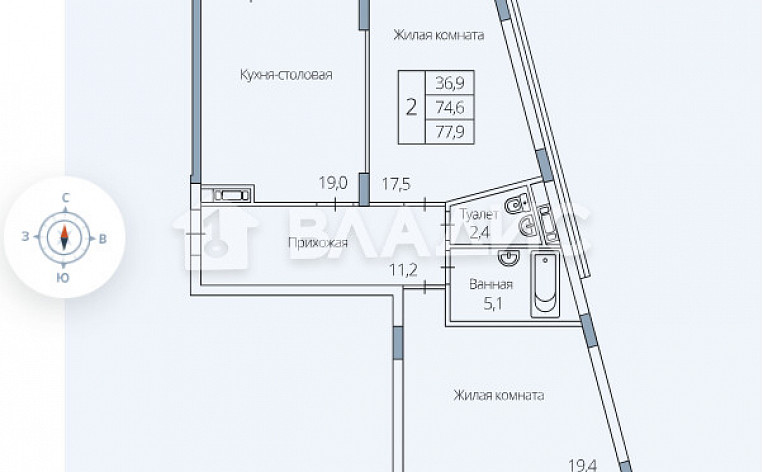 2-Комнатная квартира 74.10м², эт. 8, фото 38
