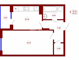 1-комнатная квартира, 39.11 м2