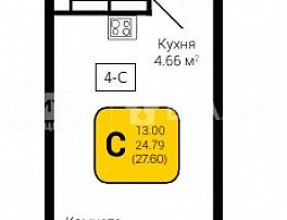 1-комнатная квартира, 27.6 м2