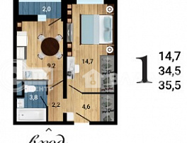 1-комнатная квартира, 35.5 м2