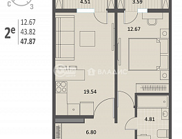 1-комнатная квартира, 47.72 м2