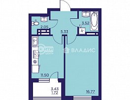1-комнатная квартира, 43.55 м2