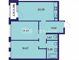 2-комнатная квартира, 72.19 м2