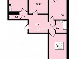 3-комнатная квартира, 83 м2
