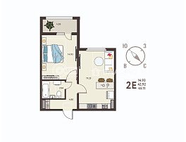 1-комнатная квартира, 45.11 м2
