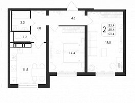 2-комнатная квартира, 58.4 м2