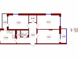 3-комнатная квартира, 70.67 м2