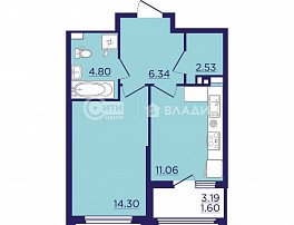 1-комнатная квартира, 44.3 м2