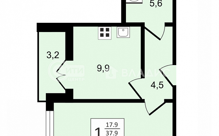 1-комнатная квартира, 39.5 м2, эт. 16, id: 910106, фото 9