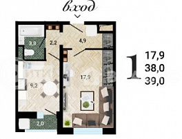 1-комнатная квартира, 39 м2