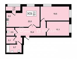 3-комнатная квартира, 89.2 м2