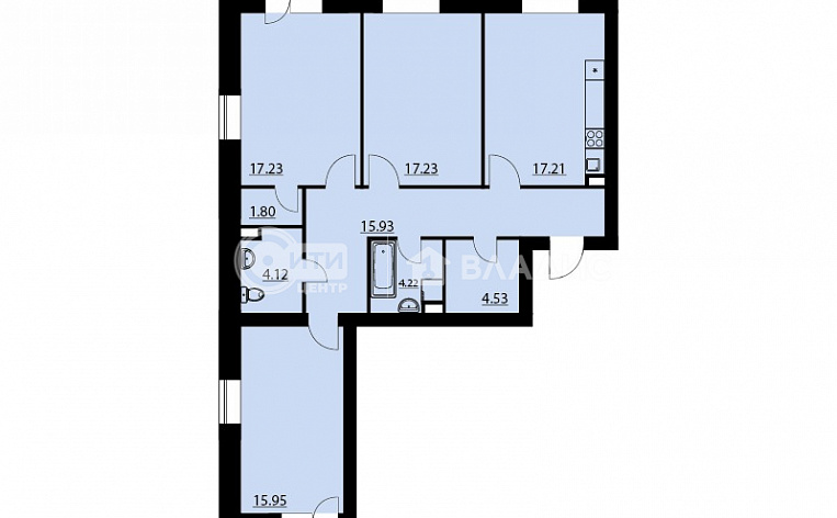 3-комнатная квартира, 100.85 м2, эт. 3, id: 708771, фото 35