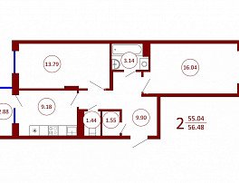 2-комнатная квартира, 56.48 м2