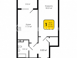 1-комнатная квартира, 53.09 м2