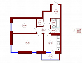 2-комнатная квартира, 58.56 м2