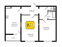 2-комнатная квартира, 62.6 м2