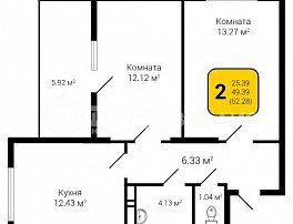 2-комнатная квартира, 52.28 м2