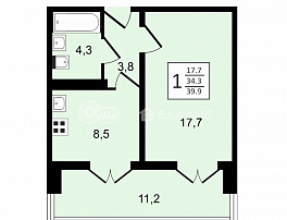 1-комнатная квартира, 39.9 м2