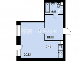 1-комнатная квартира, 44.92 м2