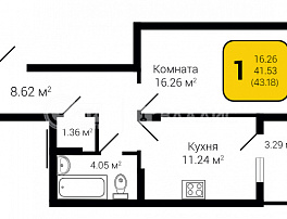 1-комнатная квартира, 43.18 м2