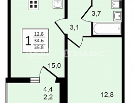 1-комнатная квартира, 36.9 м2
