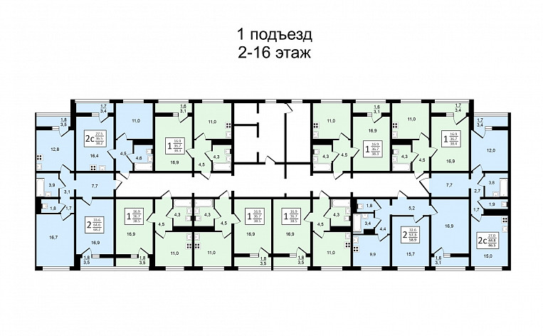 2-Комнатная квартира 58.00м², эт. 7, фото 28