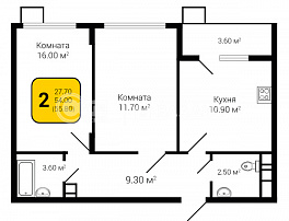 2-комнатная квартира, 55.8 м2