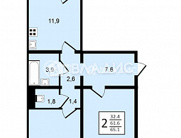 2-комнатная квартира, 65.1 м2