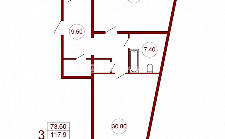 3-комнатная квартира, 122.6 м2, эт. 4, id: 733266, фото 6