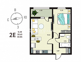 1-комнатная квартира, 40.84 м2