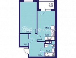1-комнатная квартира, 50.76 м2
