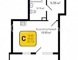 1-комнатная квартира, 32.73 м2