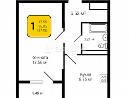 1-комнатная квартира, 37.79 м2