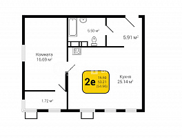 1-комнатная квартира, 54.96 м2