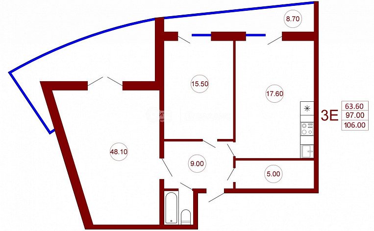 2-комнатная квартира, 106 м2, эт. 7, id: 733253, фото 7