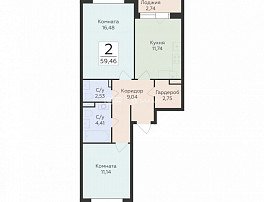 2-комнатная квартира, 59.46 м2