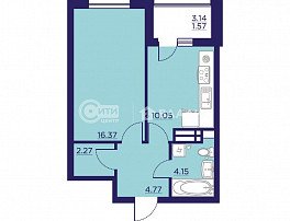 1-комнатная квартира, 39.18 м2
