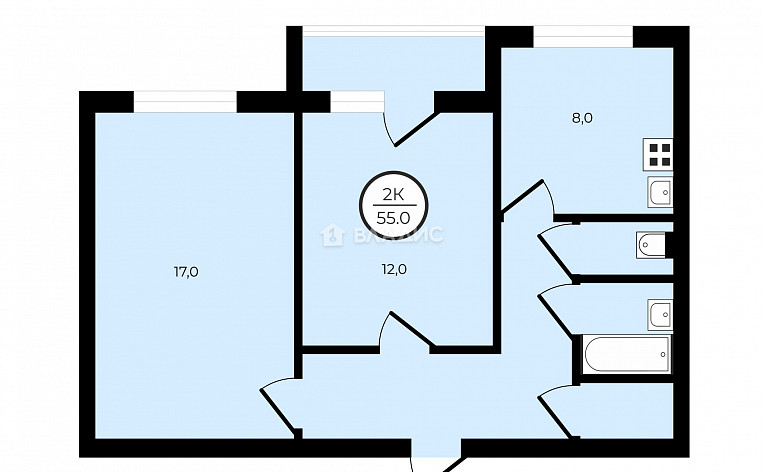 2-Комнатная квартира 55.00м², эт. 5, фото 12
