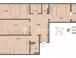 3-комнатная квартира, 92.59 м2