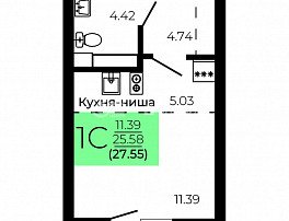 1-комнатная квартира, 27.55 м2