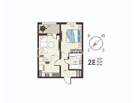 1-комнатная квартира, 37.04 м2