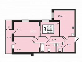 3-комнатная квартира, 84.29 м2