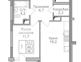 1-комнатная квартира, 46.1 м2