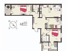 3-комнатная квартира, 89.41 м2