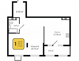 1-комнатная квартира, 71.9 м2