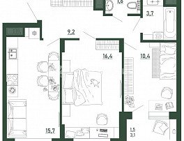 2-комнатная квартира, 58 м2