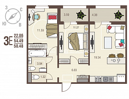 2-комнатная квартира, 58.48 м2