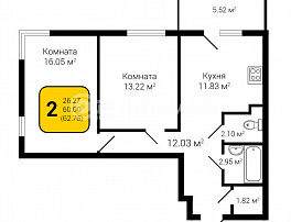 2-комнатная квартира, 62.76 м2