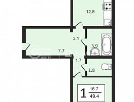 1-комнатная квартира, 49.5 м2