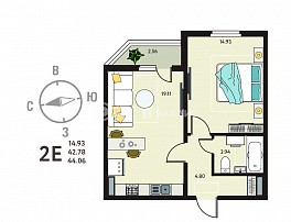 1-комнатная квартира, 44.06 м2